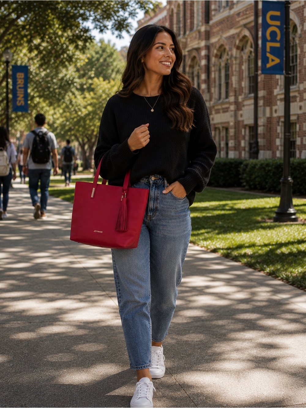 Joy & Iman Genuine Red Italian Leather Tote with Tassel